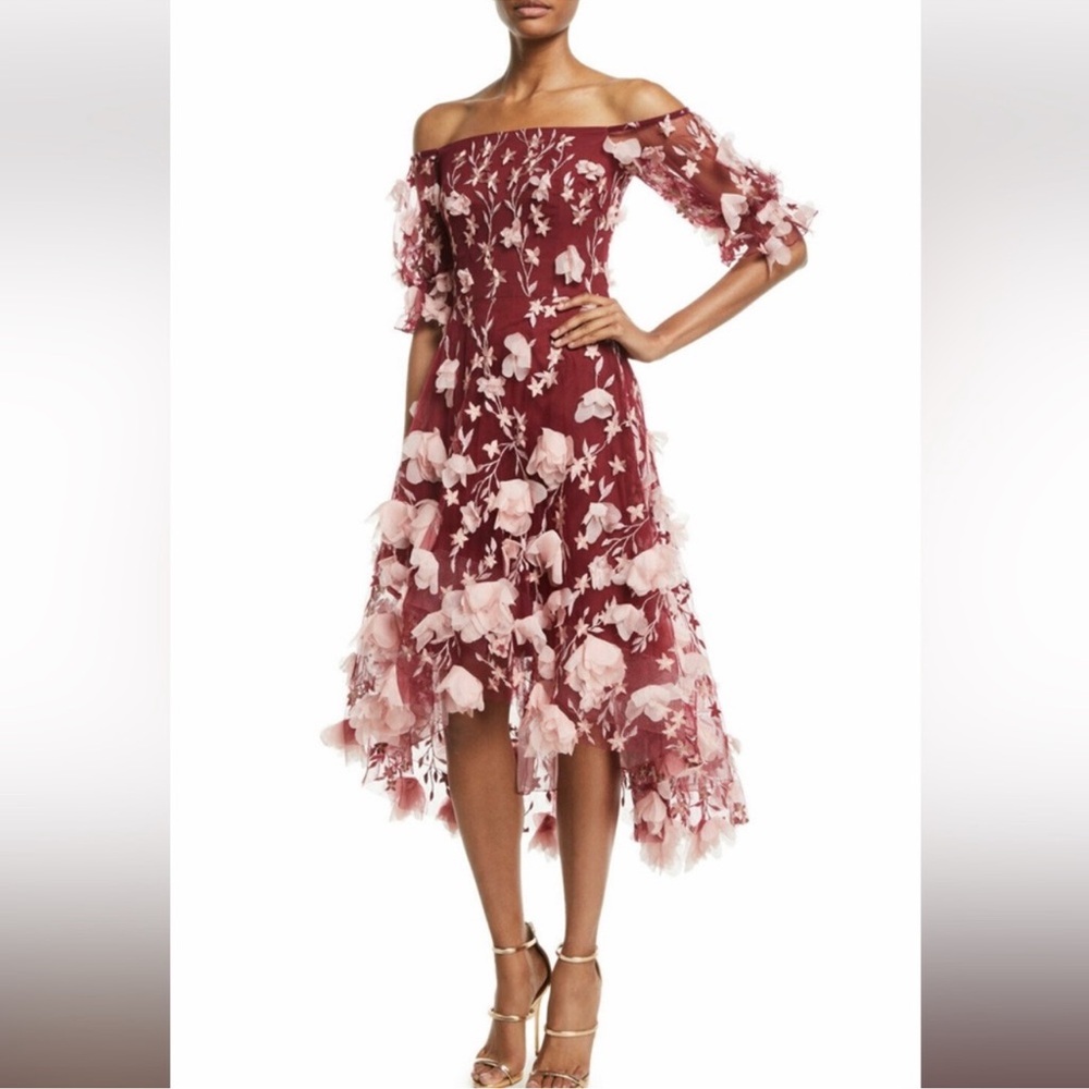 Marchesa Notte elegant Floral Off-Shoulder Dress 2